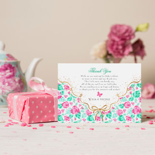 Carte De Remerciements Jolie rose rose florale ruban doré Baby shower