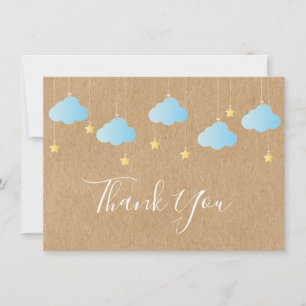 Carte De Remerciements Jolies Étoiles Dorées Nuages Bleus Kraft Rustique