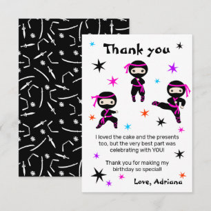 Carte De Remerciements Jolies Filles Ninja Warrior Rose Fête d'Anniversai