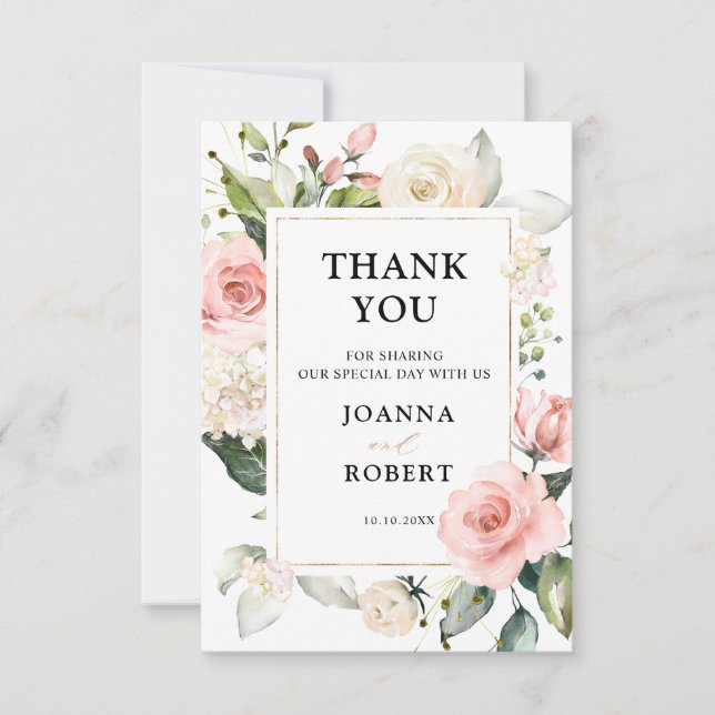 Carte De Remerciements Jolies nuances roses du Mariage géométrique floue (Devant)