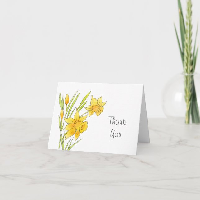 Carte De Remerciements Jonquilles d'aquarelle et de stylo (Devant)