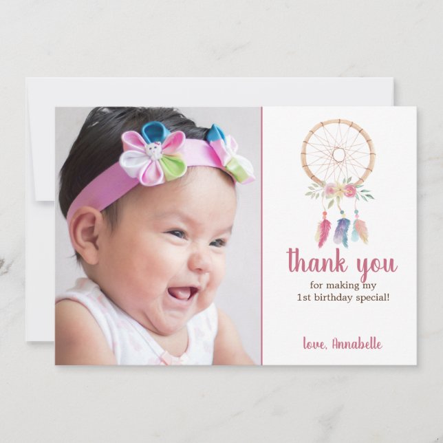 Carte De Remerciements Jote Aquarelle Dreamcatcher Anniversaire (Devant)