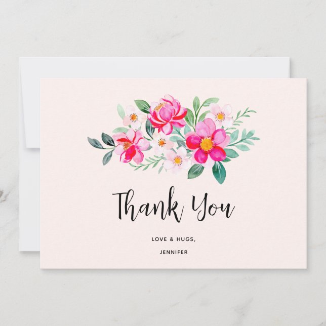 Carte De Remerciements Jouer Joli Bouquet de Fleur Rose (Devant)
