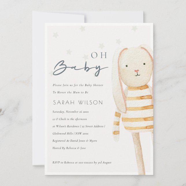 Carte De Remerciements Jouet blanc ivoire Jaune Doux Jouet Oh Baby shower (Devant)