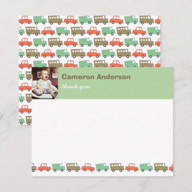 Carte De Remerciements Jouets garçons de transport rétro mignon Photo d'a (Devant / Derrière)