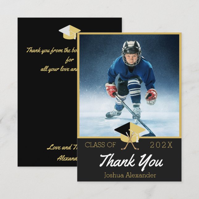 Carte De Remerciements Joueur de hockey Photo moderne remise des diplômes (Devant / Derrière)