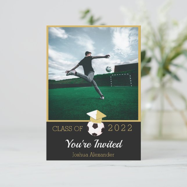 Carte De Remerciements Joueur de soccer Moderne Photo graduation invitati (Debout devant)