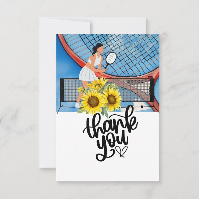 Carte De Remerciements Joueuse de tennis au court (Devant)