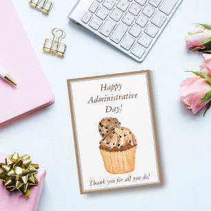 Carte De Remerciements Jour administratif heureux de Cupcake aquarelle