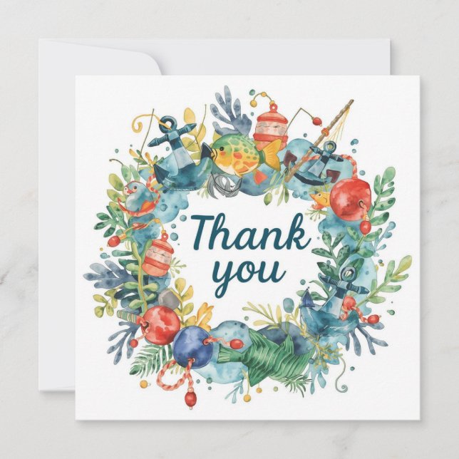 Carte De Remerciements Jour d'anniversaire de pêche sur le thème du plais (Devant)