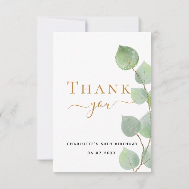 Carte De Remerciements Jour d'anniversaire eucalyptus verdure élégante (Devant)