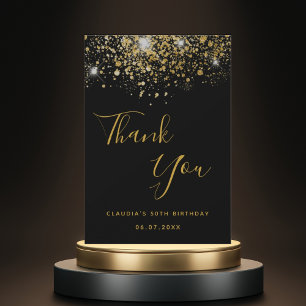 Carte De Remerciements Jour de Birthday 50 black gold glitter glamorous