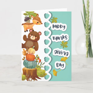 Carte De Remerciements Jour de bon thanksgiving avec Chipmunk & Bear Card