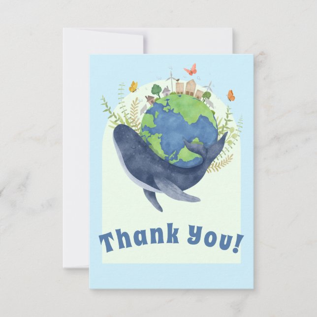 Carte De Remerciements Jour des terres moderne Bleu baleine (Devant)