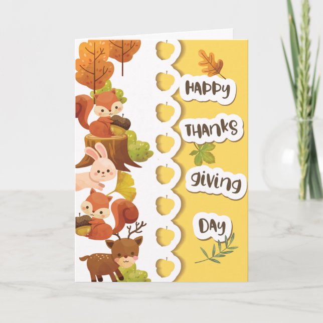 Carte De Remerciements Journée de bon thanksgiving avec des animaux de bo (Devant)
