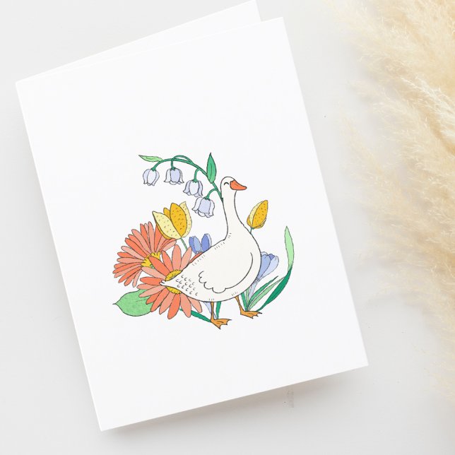 Carte De Remerciements Joyeuse oie en flanc de fleurs (Créateur téléchargé)