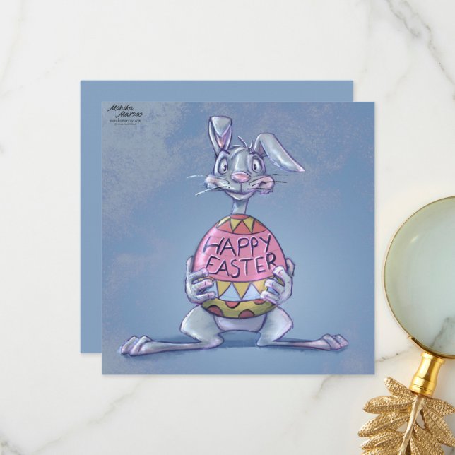 Carte De Remerciements Joyeuses Pâques Lapin (Devant/Arrière en situation)