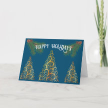 Joyeuses vacances Gretting Card Arbres or et bleu