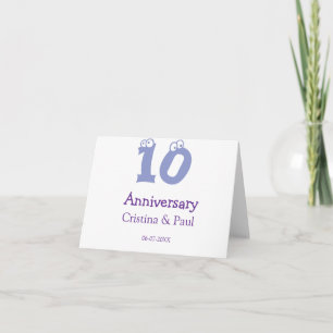 Carte De Remerciements Joyeux 10ème anniversaire de mariage simple nom mi