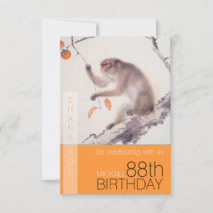 Carte De Remerciements Joyeux 88e anniversaire japonais peinture singe TY