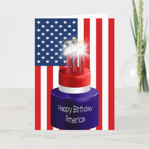 Carte De Remerciements Joyeux anniversaire America Card Cake & Candles