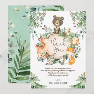 Carte De Remerciements Joyeux Anniversaire Animaux Forêt Verte Mignonne