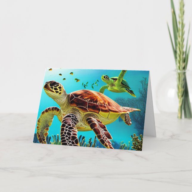 Carte De Remerciements Joyeux anniversaire de la tortue de mer (Devant)