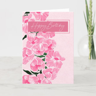 Carte De Remerciements Joyeux Anniversaire Élégante Fleurs Gouache Rose