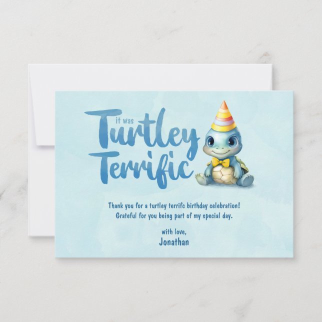 Carte De Remerciements Joyeux anniversaire enfant tortue aquarelle mignon (Devant)
