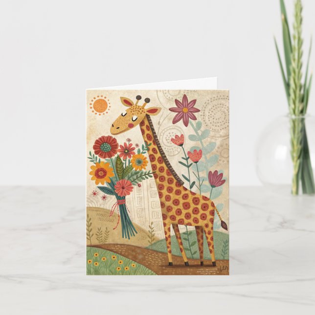Carte De Remerciements Joyeux anniversaire girafe foldet d'art populaire  (Devant)