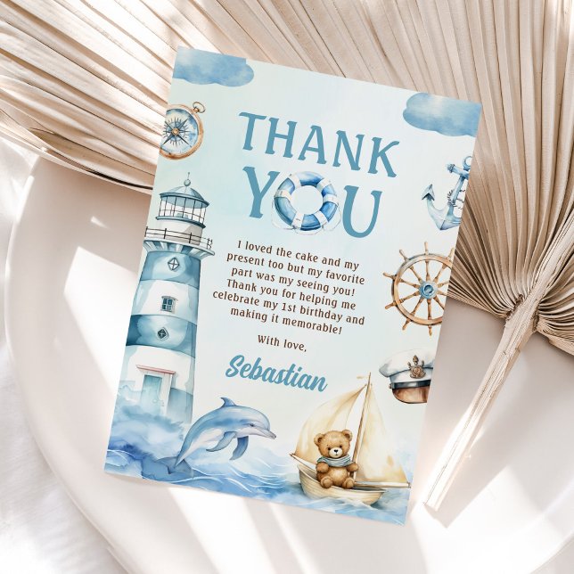 Carte De Remerciements Joyeux Anniversaire Marin Bateau Nautical Bleu 1èr (Créateur téléchargé)
