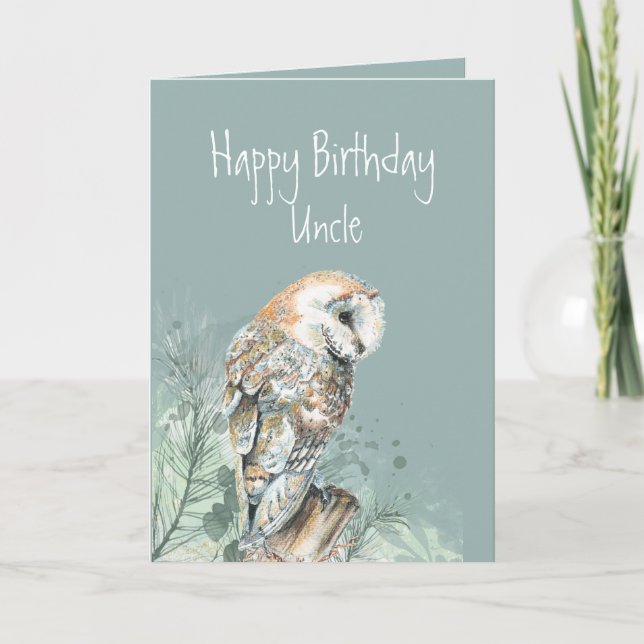 Carte De Remerciements Joyeux Anniversaire Oncle Barn Owl (Devant)