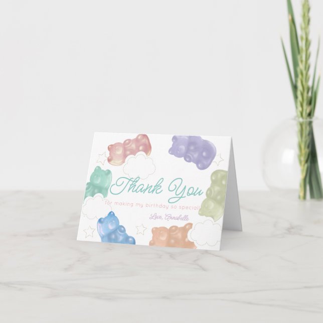 Carte De Remerciements Joyeux Anniversaire Ourson Pastel Sucré (Devant)