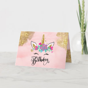 Carte De Remerciements Joyeux Anniversaire Rose Unicorn Filles Femmes