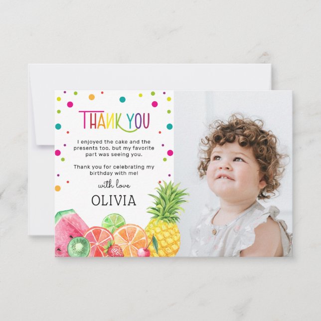 Carte De Remerciements Joyeux Anniversaire Tropical Estival Tutti Fruitti (Devant)