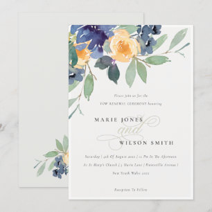 Carte De Remerciements Joyeux bleu bleu floral Vow Renouvellement Invitat