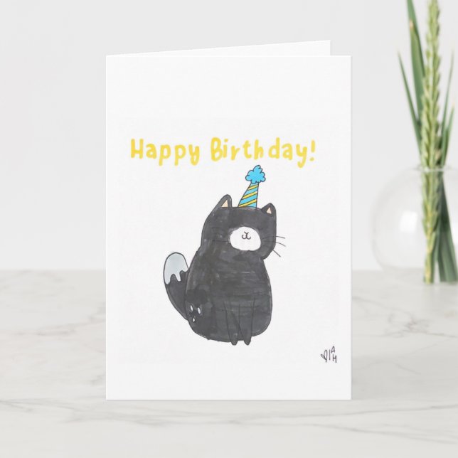 Carte De Remerciements Joyeux Chat d'anniversaire en Casquette de fête 1  (Devant)