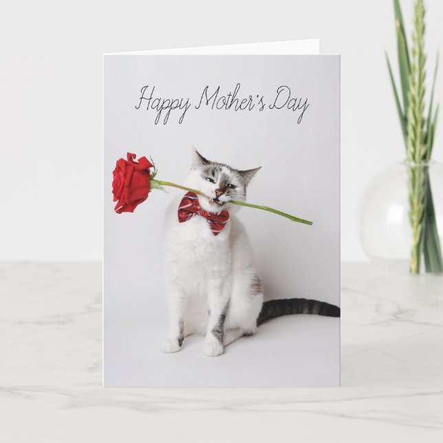 Carte De Remerciements Joyeux chat mignon de la Fête des Mères avec des f (Devant)