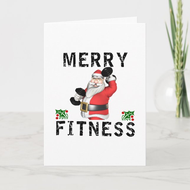 Carte De Remerciements Joyeux Fitness Weighlifting Père Noël Greeting Car (Devant)