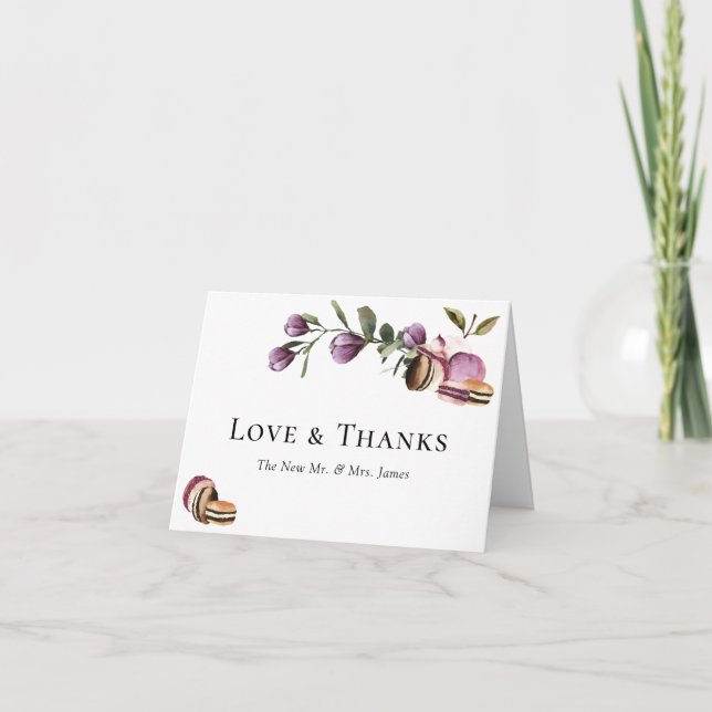 Carte De Remerciements Joyeux Macaron | Élégant Violet Floral Moderne (Devant)
