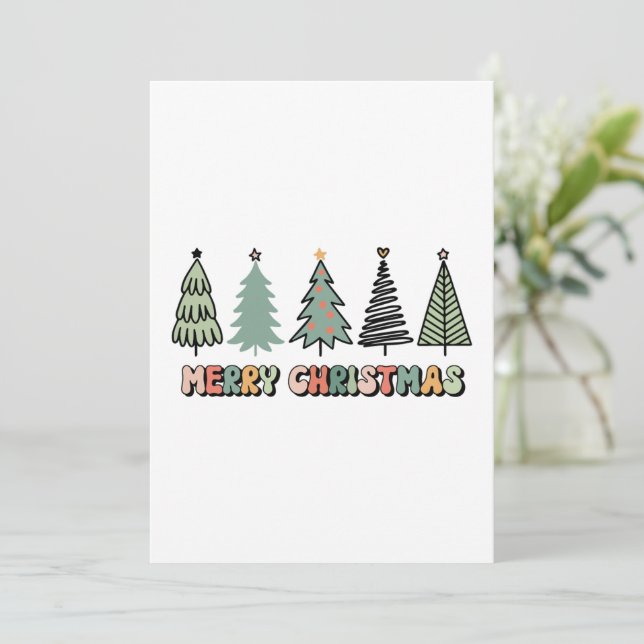 Carte De Remerciements Joyeux Noël Arbre Rétro Noël (Debout devant)