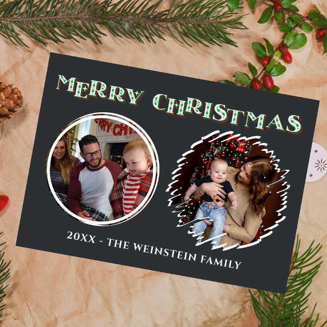 Carte De Remerciements Joyeux Noël Holiday 2 Photo Collage (Créateur téléchargé)