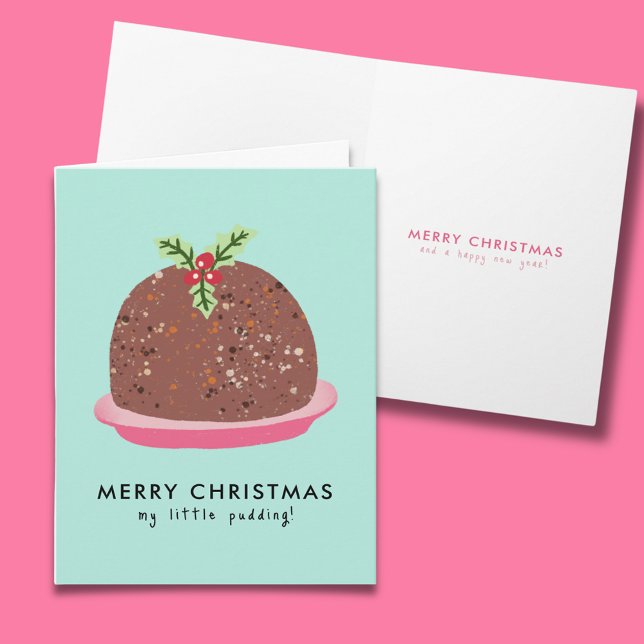 Carte De Remerciements Joyeux Noël Moderne Pudding Illustration (Cute 'My Little Pudding' Christmas card with message inside)