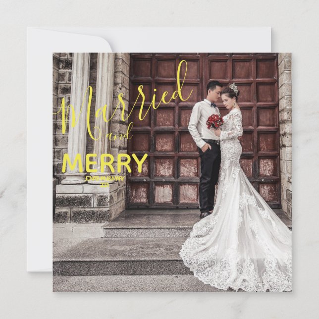 Carte De Remerciements Joyeux or et marié Élégant Mariage photo (Devant)