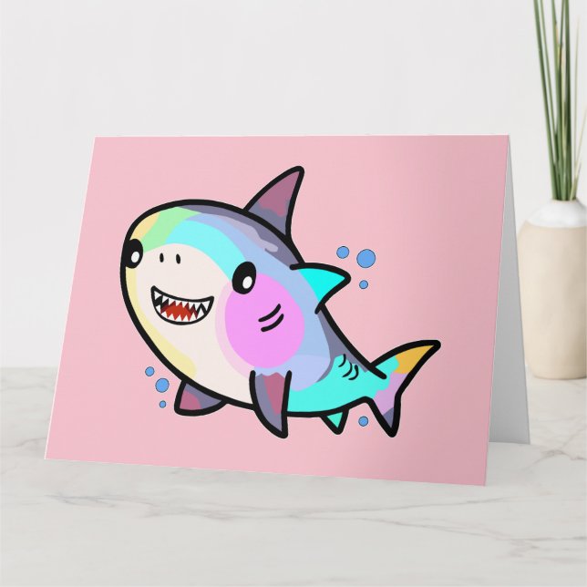 Carte De Remerciements Joyeux petit requin souriant avec des bulles. (Devant)