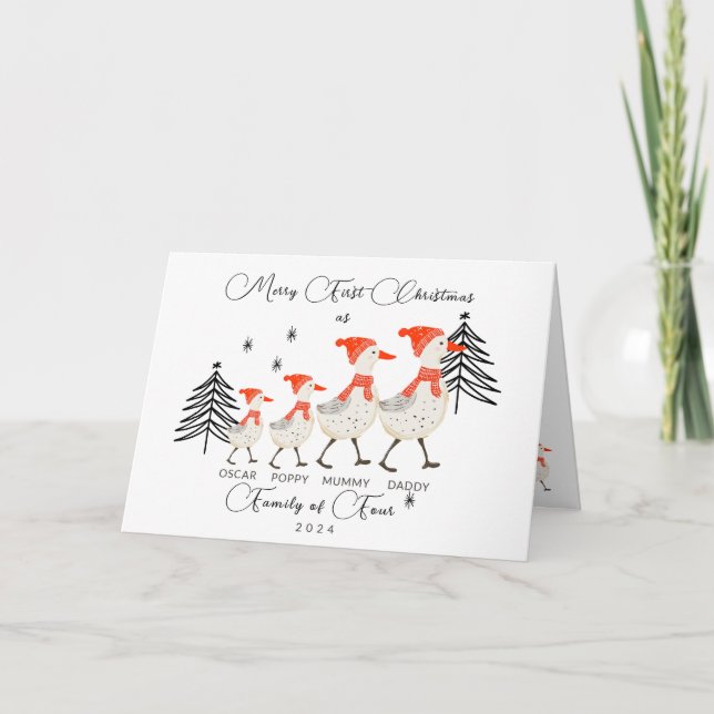 Carte De Remerciements Joyeux Premier Noël En Famille De Quatre (Devant)