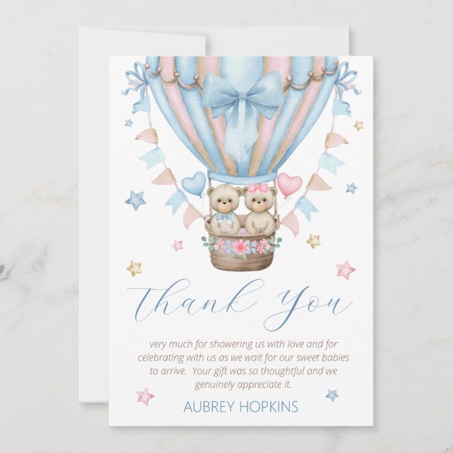 Carte De Remerciements Jumeaux Fille Garçon Baby Shower à peine attendus (Devant)