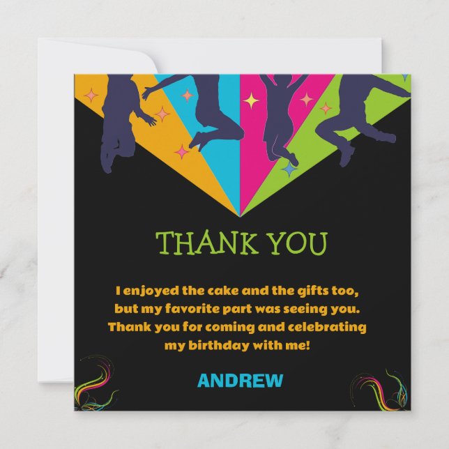 Carte De Remerciements Jump Party Trampoline saut Anniversaire (Devant)