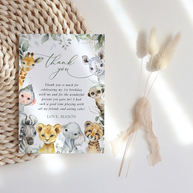 Carte De Remerciements Jungle Animals, Safari, Wild One, First Birthday (Créateur téléchargé)