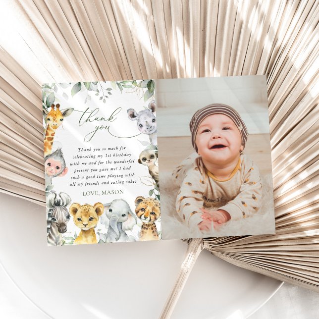 Carte De Remerciements Jungle Animals, Safari, Wild One, First Birthday (Créateur téléchargé)